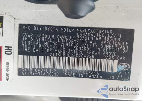 2014 Toyota Corolla S Plus из США, поврежденный, VIN 2T1BURHE3EC204936